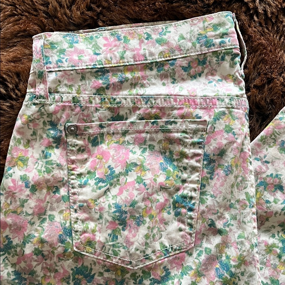 7 For All Mankind Floral Skinny Jeans - White, Pink, Green